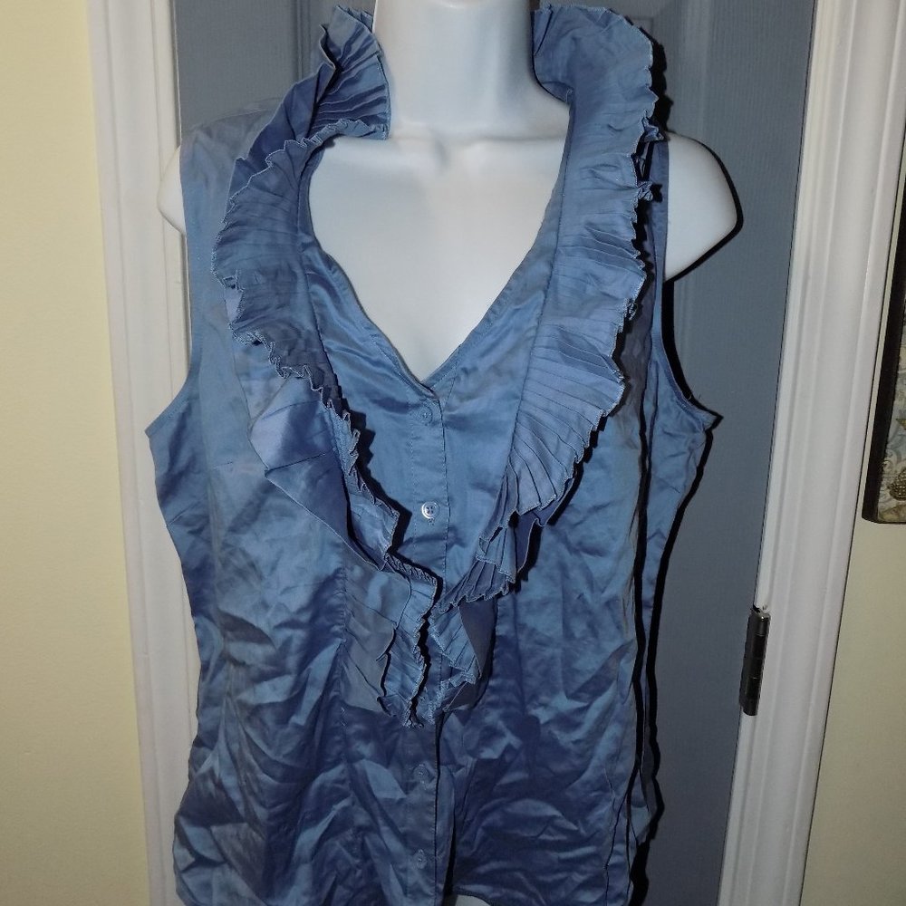 Ann Taylor Petite Blue Blouse Top Sleeveless 14P